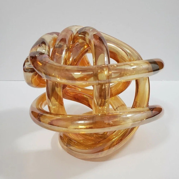 Amber Glasd Rope Knot Blown Art Glass Sculpture Decorative Display Paperweight - Picture 2 of 8